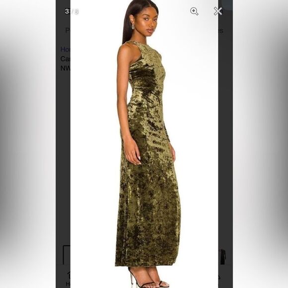 Camila Coelho Revolve Gabriel Maxi Olive Green crushed velvet lace up dress S - Picture 4 of 16